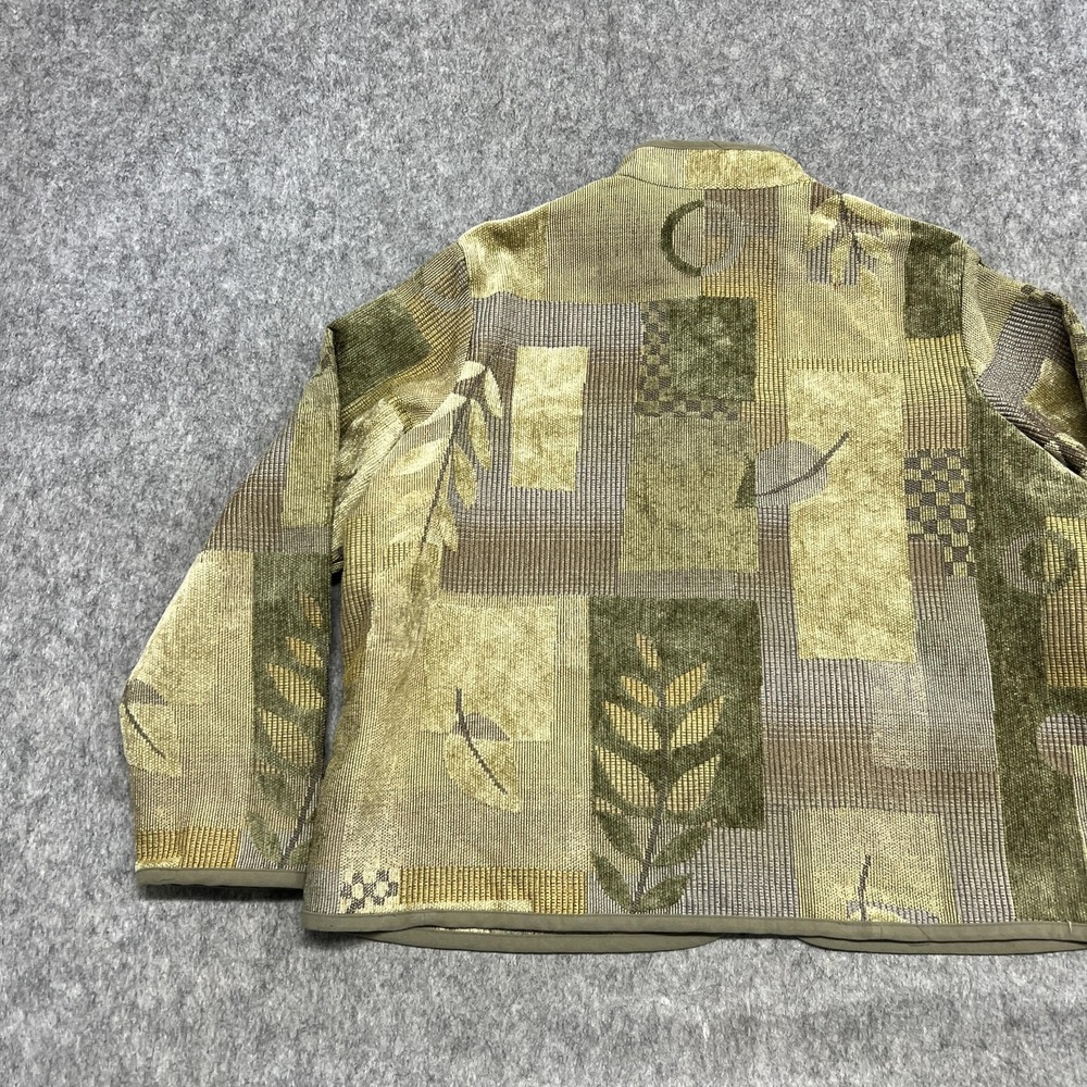 Barn Fly Jacket Womens 2X Green Geometric Leaf Zip Tapestry Collared Vintage - Picture 12 of 14